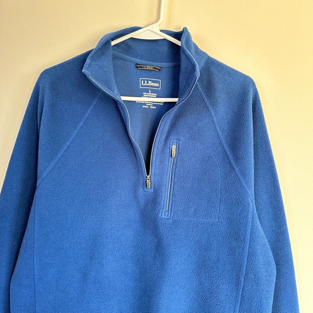 LL Bean Men’s Large 1/4 Zip Pullover Polar Fleece Jacket Sweater #271474 Blue - Picture 5 of 9
